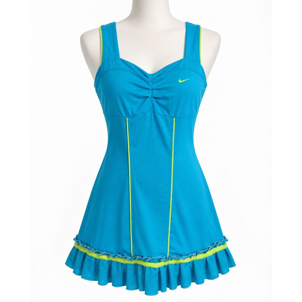 Nike Serena Williams Vintage Y2K Tennis Dress Turquoise Lime Pleats Size S